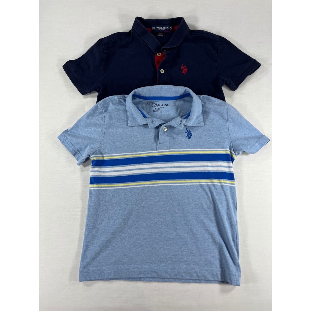 US Polo Assn Boys Short Sleeve Polo Shirts Size M 8 Navy Blue Light Blue 2 Pack